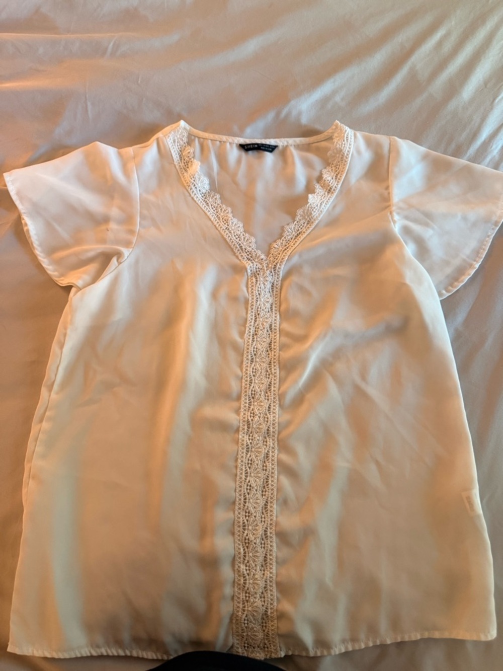 SHEIN white Lace-Trim V-Neck Blouse